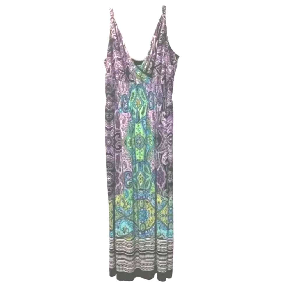 Y2k Boho Maxi Dress Woman Plus 18/20W Babydoll Purple Pailsey Fairy Artsy